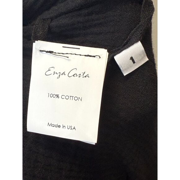 Enza Costa Tie Waist Black Cotton Gauze Jumpsuit Women’s Size 1 Long Sleeve - Picture 6 of 6
